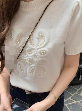 钟菲菲高定LOE重工钉珠针织衫短袖毛衣T恤女2026秋季新款潮牌上衣
