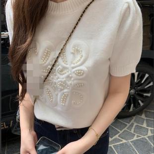 钟菲菲高定LOE重工钉珠针织衫短袖毛衣T恤女2026秋季新款潮牌上衣
