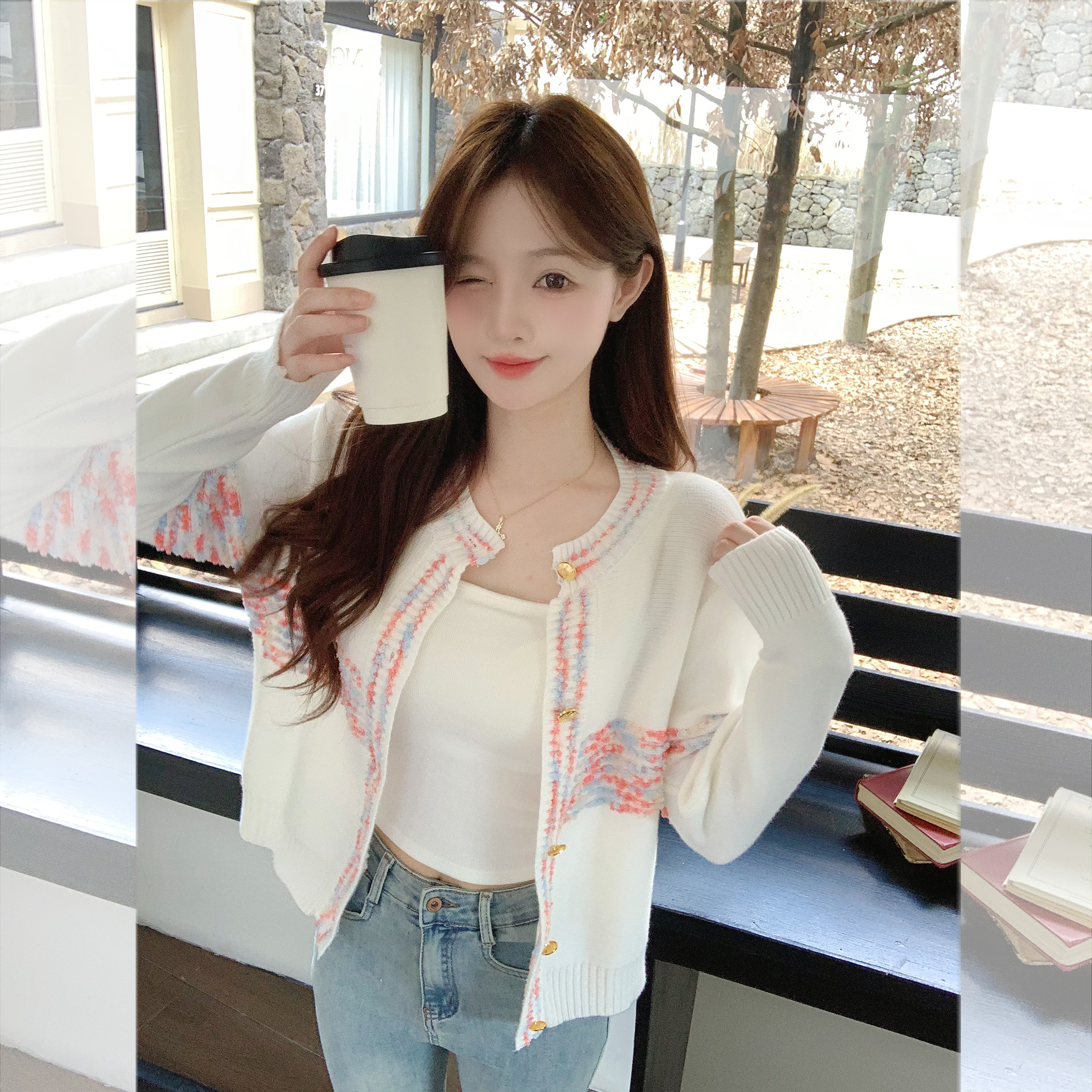 百搭长袖针织开衫清新甜美小个子