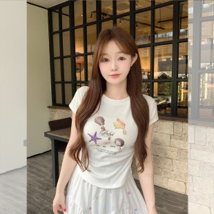 百搭显瘦短袖 现货闪发钟菲菲夏款 时尚 正肩褶皱韩版 T恤女 修身