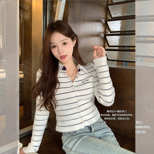 钟菲菲毛衣女2026新款秋冬高级感条纹宽松针织开衫内搭可外穿羊毛