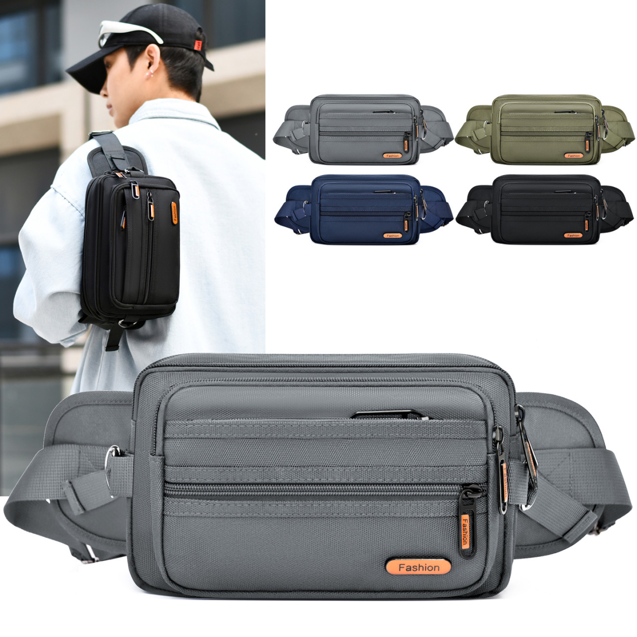 多功能男士腰包大容量多兜商务休闲斜挎包户外运动男包骑行胸包包