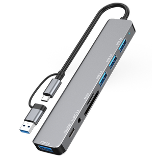 浮太usb3.0拓展坞扩展器带线type-c USB双接口转多口hub手机平板电脑分线器pd供电AUX多功能外接键盘鼠标U盘