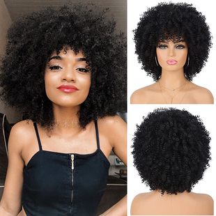 黑色短款小卷爆炸头假发女个性带刘海拉美卷假发全头套afro wig