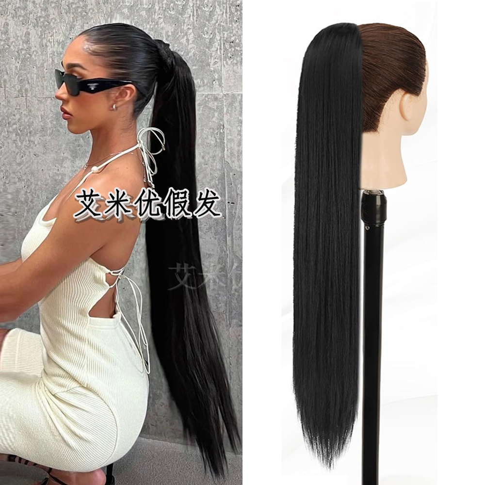 马尾抓夹女高级感超长直发高马尾