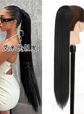 马尾抓夹女高级感超长直发高马尾