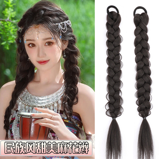 古风假发鱼骨麻花辫子藏族自然挑染泡泡辫西藏云南旅拍马尾假辫子