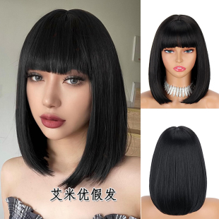 学生头短发齐刘海短款锁骨假发中分齐肩学生短直发Short Bobo Wig