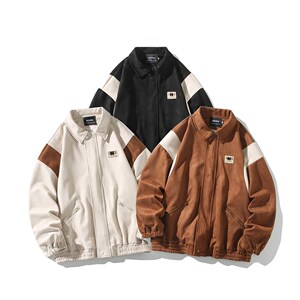白底大码港风宽松休闲拼接棒球服夹克少年感外套男 6631 P88控118图片