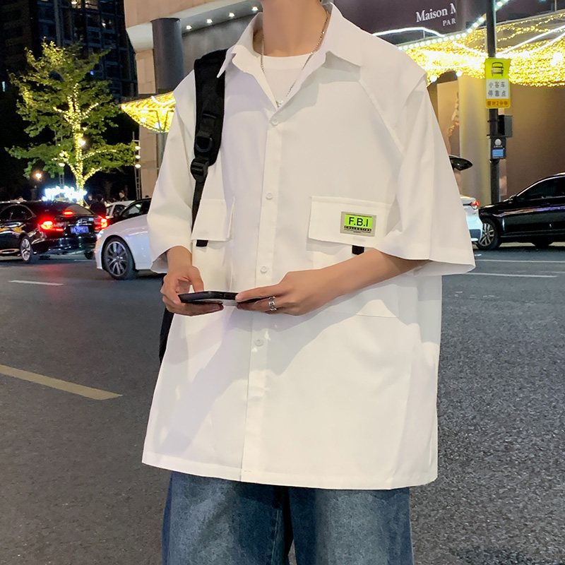 夏新款宽松短袖衬衫 2025港风大码青年潮男半袖衬衣 2836 P40控58图片