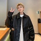 新款日系皮衣外套机车服男装纯色大码休闲夹克外景2861P78控118，男装皮衣，电商A034