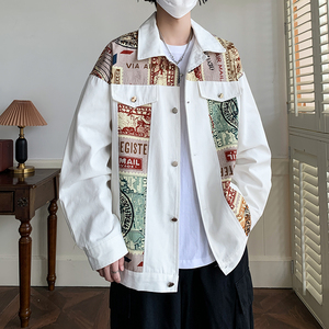春季大码学院风潮牌拼接宽松 男外套休闲港风夹克 2897 P75控98图片