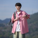 夏新款2025男士衬衣纯色大码短袖衬衫二开港风外景6606P45控58，男装衬衫，电商A034