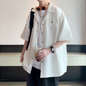 夏半袖衬衣 男高级感短袖衬衫港风大码内景可二开 6601 P45控58图片