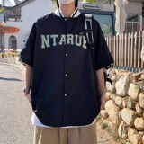 外景宽松大码短袖衬衫休闲字母潮男半袖衬衣A0342567P40控58，男装衬衫，电商A034