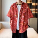 港风内景休闲南亚风夏短袖衬衫男薄款大码花衬衣6623P40控58，男装衬衫，电商A034