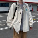 外景秋款立领外套格子拼接青年男休闲夹克6650P88控128，男装夹克，电商A034