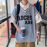 撞色潮短袖polo衫宽松休闲上衣青年印花男装T恤A0342291P45，男装Polo衫，电商A034
