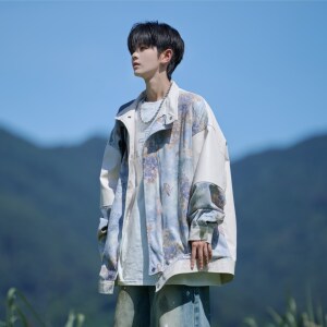 相机片外景2026新款皮衣外套潮男港风原创花夹克 6656 P88控128图片