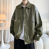 新款潮牌大码日系皮衣外套纯色男休闲机车服夹克2861P78控118，男装夹克，电商A034
