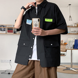 潮男青年衬衣短袖衬衫夏季纯色外套A0342322P45，男装衬衫，电商A034
