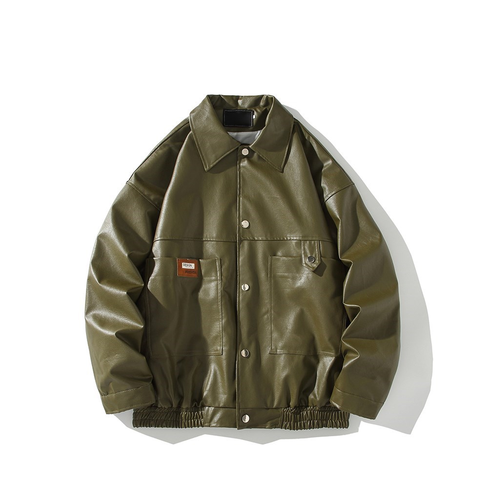 白底休闲皮衣外套潮男潮牌宽松大码机车服夹克2861P78控118，男装皮衣，电商A034