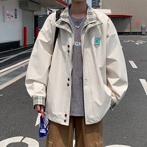 外景学院风秋款大码外套 拼接翻领男宽松休闲夹克 6650 P88控128图片