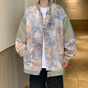 片2025秋款皮衣外套潮男日系宽松时尚花夹克 6656 P88控128图片