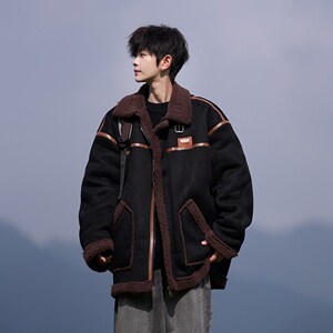 相机日系复古皮毛一体外套冬装羊羔毛棉服男棉衣 2905 P118控168图片