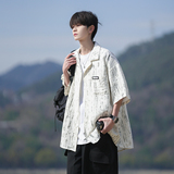 港风夏季小清新男士短袖衬衫条纹衬衣相机片外景6615P48控68，男装衬衫，电商A034