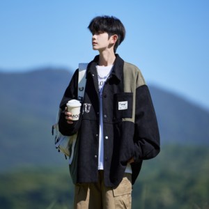 新款日系灯芯绒休闲夹克男宽松外套相机片外景6629P68控98,卡其色外套搭配啥裤子图片