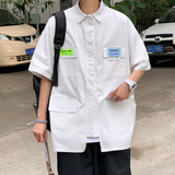 潮男青年衬衣短袖衬衫夏季纯色外套A0342322P45，男装衬衫，电商A034