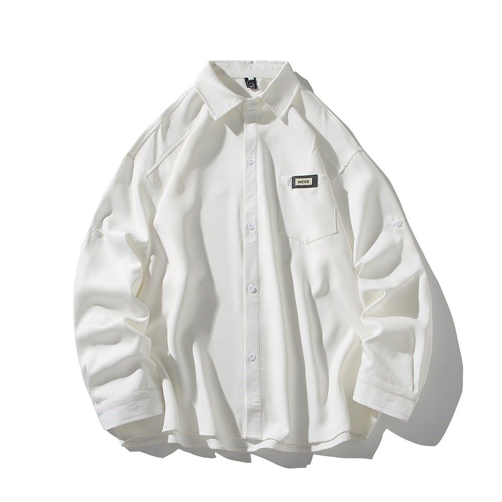 白底2026大码长袖衬衫港风秋季男纯色衬衣可二开666P48控68，男装衬衫，电商A034