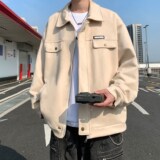 秋装新款纯色外套茄克大码宽松青年男翻领夹克港风888P78控118，男装夹克，电商A034