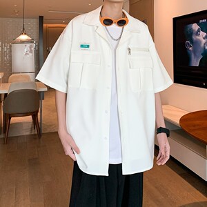 夏季宽松半袖衬衣潮男日系大码短袖衬衫港风内景6607P48控68