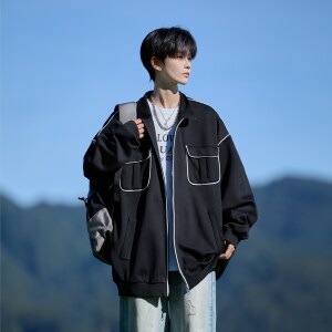 相机片 男新款卫衣休闲简约开衫外套宽松纯色可二开 6653 P68控98图片