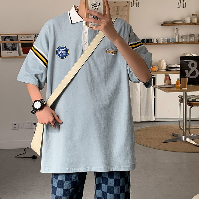 夏季短袖polo衫宽松休闲上衣彩色罗纹男装T恤A0342296P45，男装Polo衫，电商A034