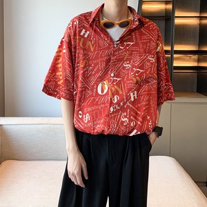 港风酒店内景日系休闲夏短袖衬衫男小清新碎花衬衣 6623 P40控58图片