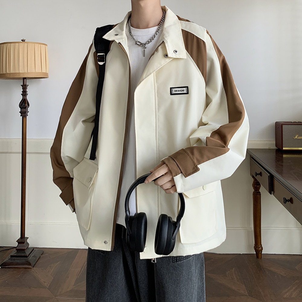 港风春秋装外套撞色冲锋衣百搭纯色男宽松夹克A0342859P65控88，男装夹克，电商A034