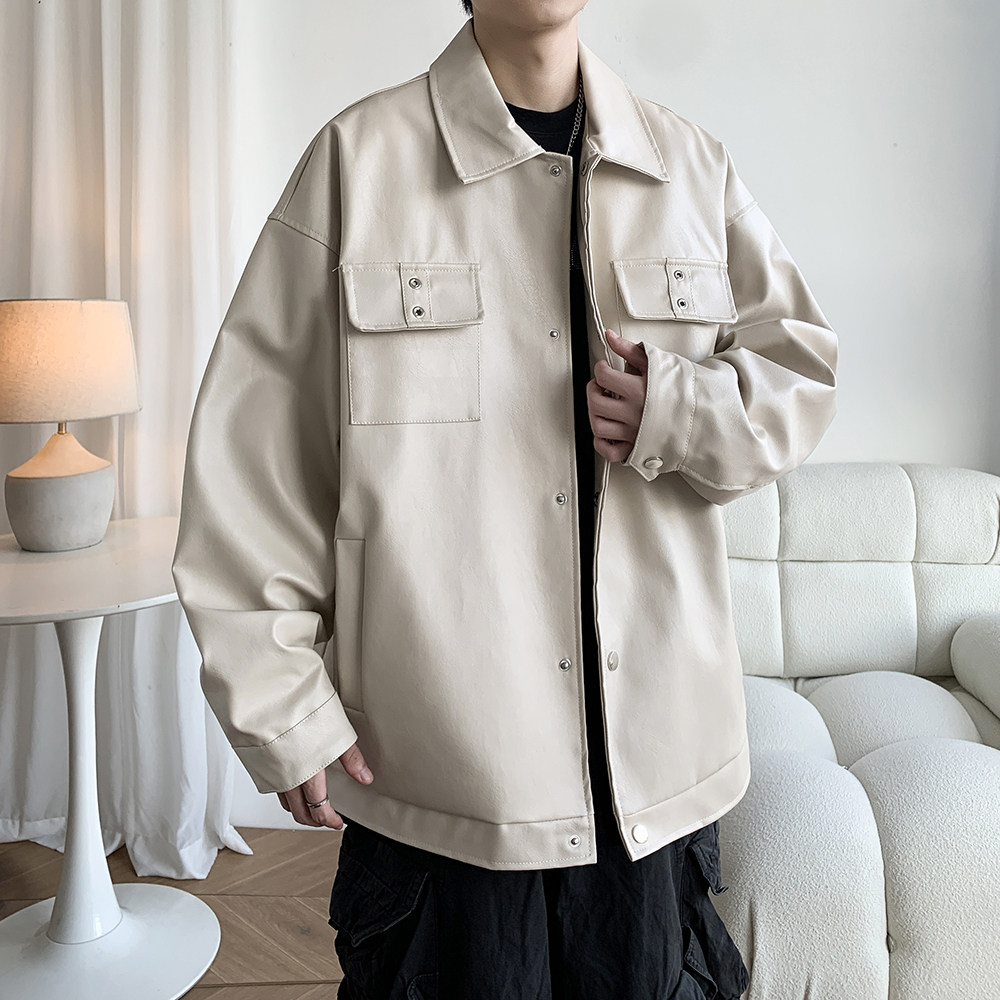 港风休闲皮衣外套青年男宽松百搭简约机车服夹克2868P78控118,男装夹克,电商A034