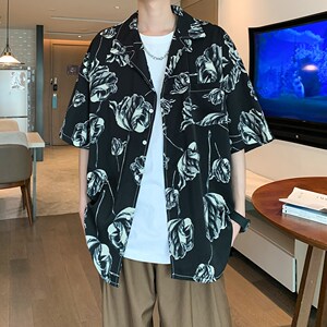 2025新款南亚风夏短袖衬衫 男碎花衬衣酒店内景二开 6618 P40控58图片