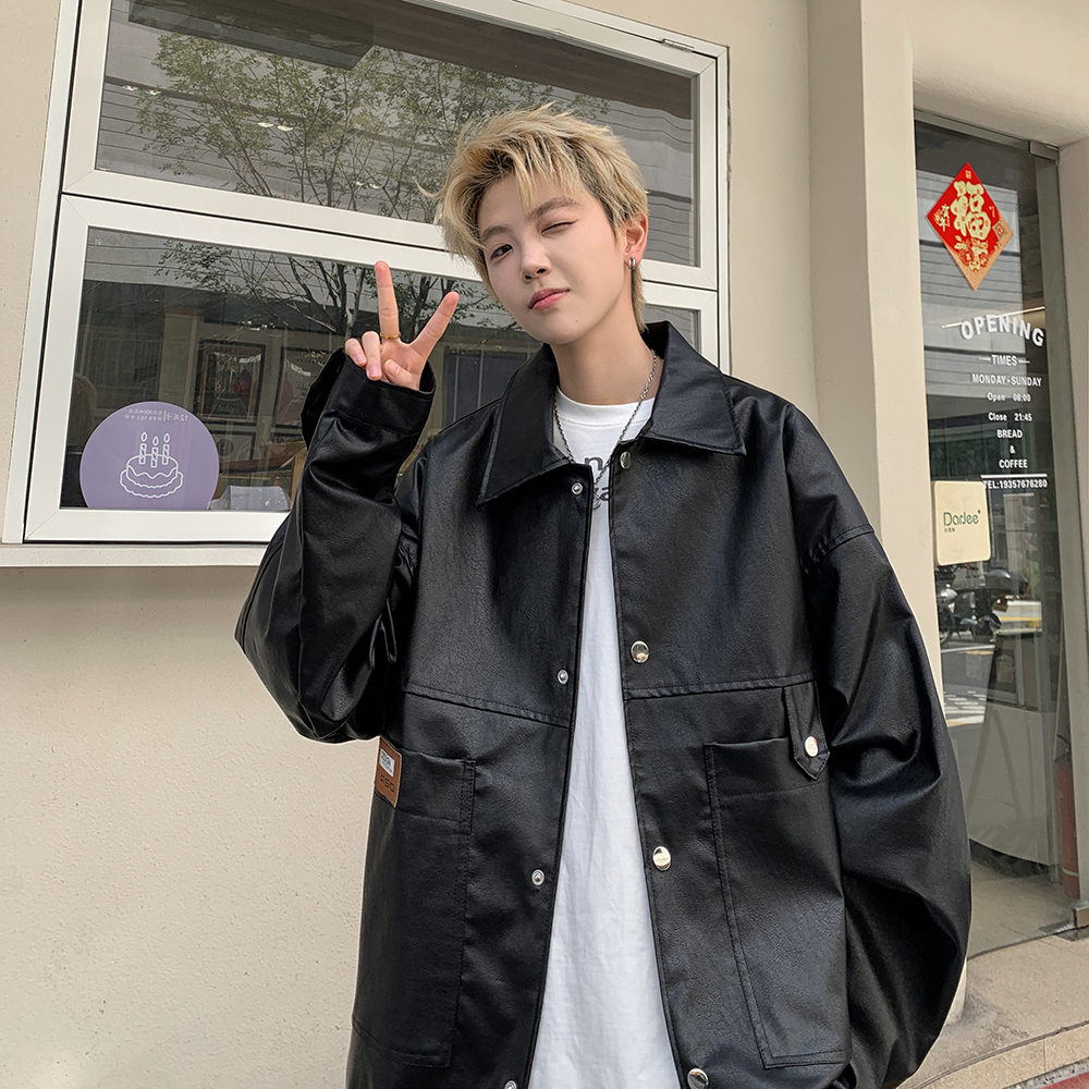 新款机车服男潮牌日系皮衣外套大码休闲夹克外景2861P78控118，男装皮衣，电商A034