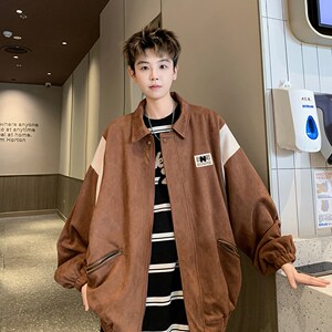 港风外景 秋季新款大码休闲棒球服夹克 翻领外套男 6631 P88控118图片