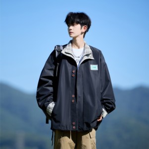 相机外景秋款港风立领外套 潮格子拼接男休闲夹克 6650 P88控128图片