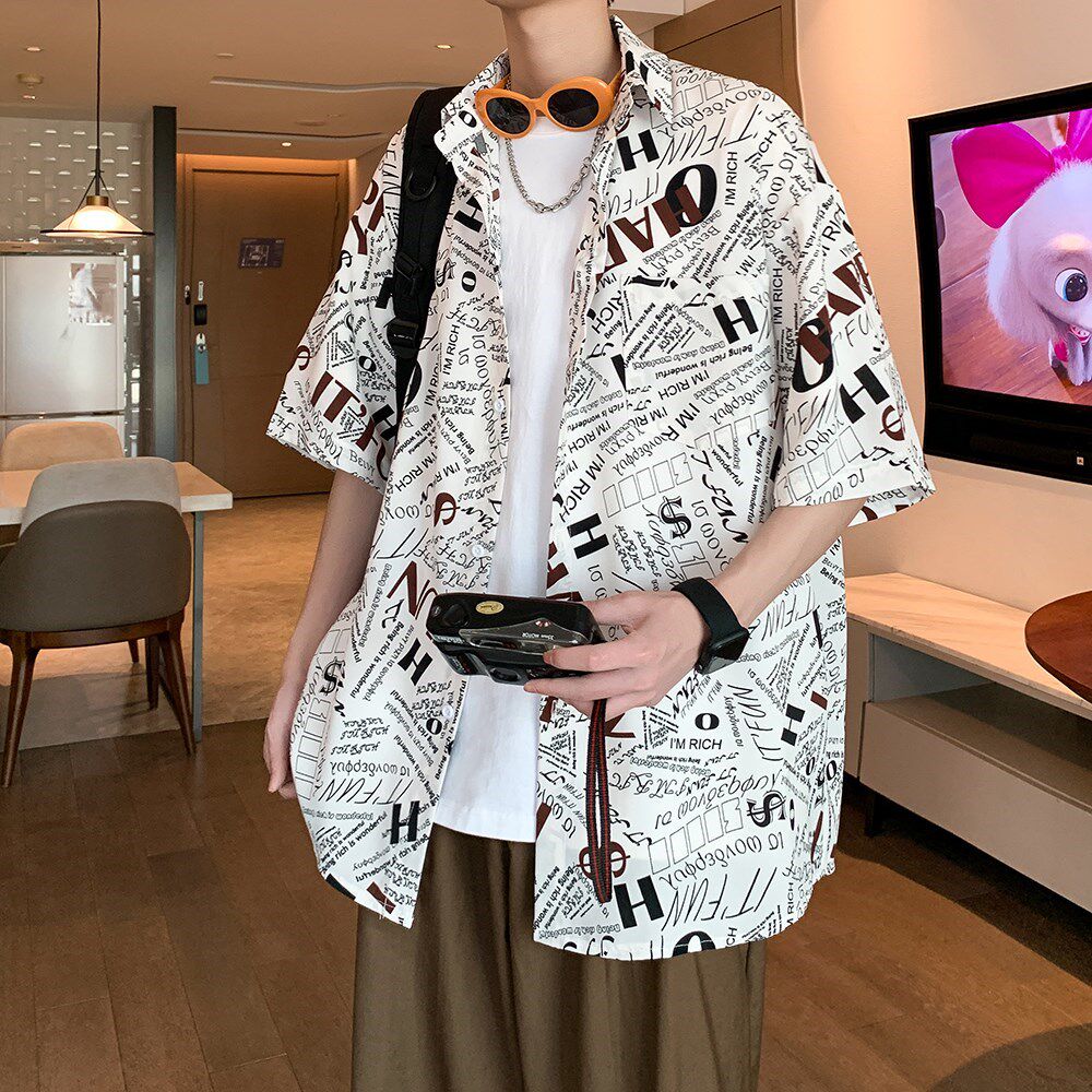 港风内景休闲南亚风夏短袖衬衫男薄款大码花衬衣6623P40控58,男装衬衫,电商A034
