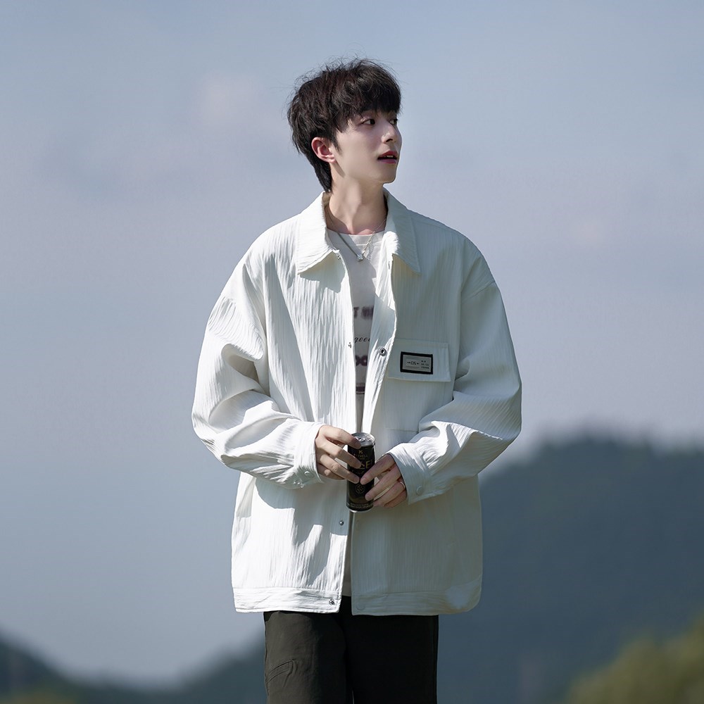 相机纯色翻领夹克青年港风棒球服外套男款学院风2895P65控98,男装夹克,电商A034