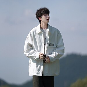 相机纯色翻领夹克青年 港风棒球服外套男款学院风 2895 P65控98图片