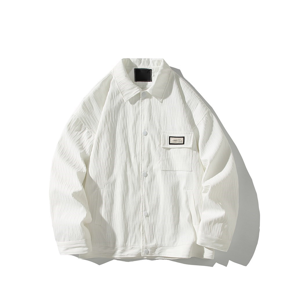 白底翻领夹克港风大码潮小清新日系棒球服外套男款2895P65控98，男装夹克，电商A034