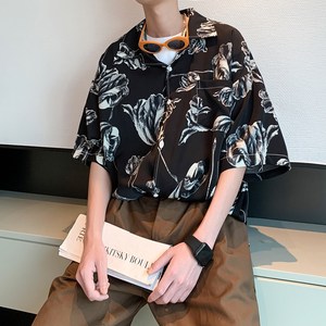 新款清新港风夏短袖衬衫 男宽松碎花衬衣酒店内景 6618 P40控58图片