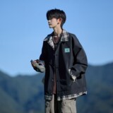 相机片外景大码秋款拼接外套潮男宽松休闲夹克6652P85控128，男装夹克，电商A034